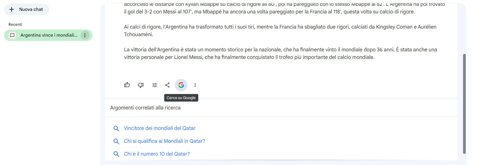 2. Google Bard mette a disposizione un pulsante “Cerca su Google”