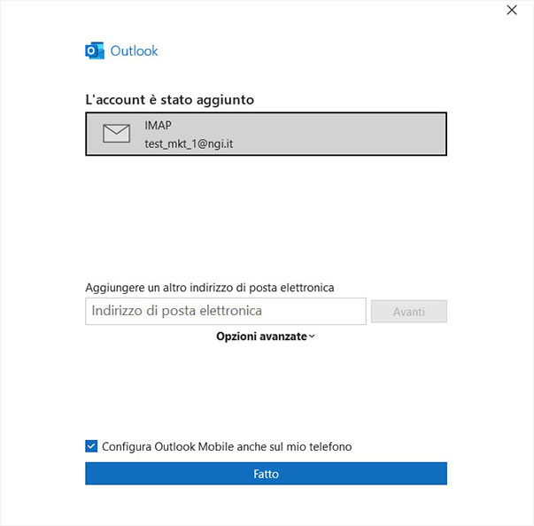 Outlook - Account aggiunto