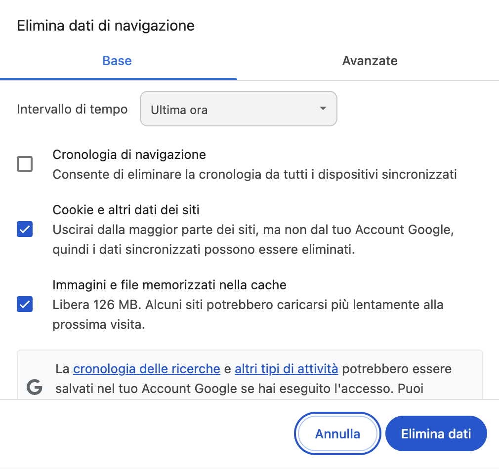 Cancellare la cronologia su Google Chrome da PC