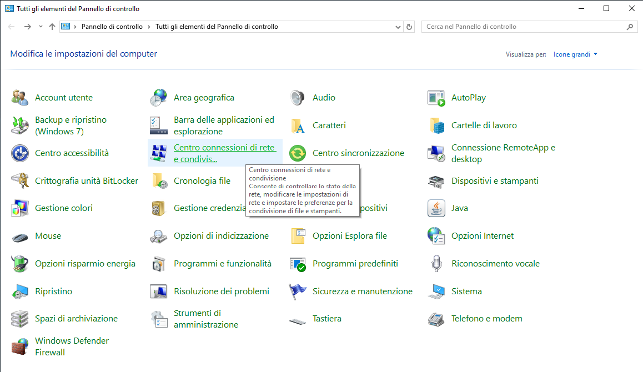 accesso centro connessioni di rete