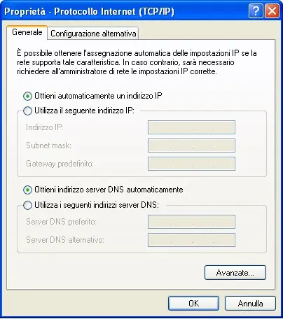 screen proprietà - protocollo internet