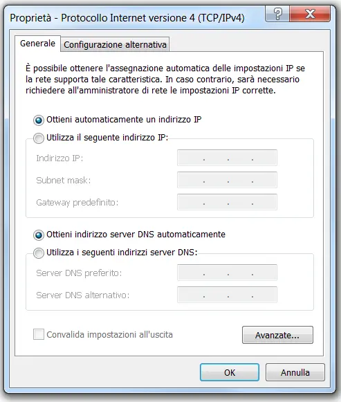 screen configurazione scheda