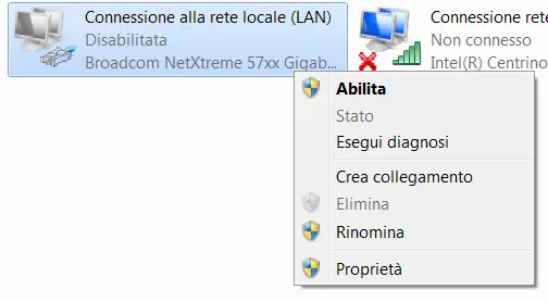 screen selezione Abilita rete